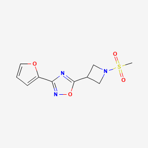 molecular formula C10H11N3O4S B2963822 3-(Furan-2-yl)-5-(1-(methylsulfonyl)azetidin-3-yl)-1,2,4-oxadiazole CAS No. 1428356-51-7
