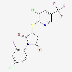 molecular formula C16H8Cl2F4N2O2S B2963823 1-(4-chloro-2-fluorophenyl)-3-{[3-chloro-5-(trifluoromethyl)-2-pyridinyl]sulfanyl}dihydro-1H-pyrrole-2,5-dione CAS No. 321430-90-4