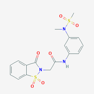 molecular formula C17H17N3O6S2 B296383 2-(1,1-dioxido-3-oxo-1,2-benzisothiazol-2(3H)-yl)-N-{3-[methyl(methylsulfonyl)amino]phenyl}acetamide 