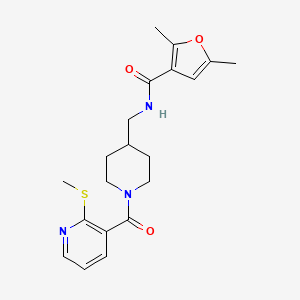 molecular formula C20H25N3O3S B2963834 2,5-dimethyl-N-((1-(2-(methylthio)nicotinoyl)piperidin-4-yl)methyl)furan-3-carboxamide CAS No. 1234887-02-5