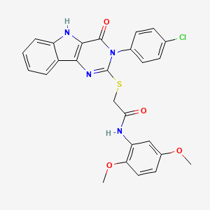 molecular formula C26H21ClN4O4S B2963837 2-[[3-(4-chlorophenyl)-4-oxo-5H-pyrimido[5,4-b]indol-2-yl]sulfanyl]-N-(2,5-dimethoxyphenyl)acetamide CAS No. 536715-22-7