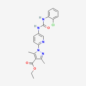 molecular formula C20H20ClN5O3 B2963844 ethyl 1-(5-{[(2-chloroanilino)carbonyl]amino}-2-pyridinyl)-3,5-dimethyl-1H-pyrazole-4-carboxylate CAS No. 477712-85-9