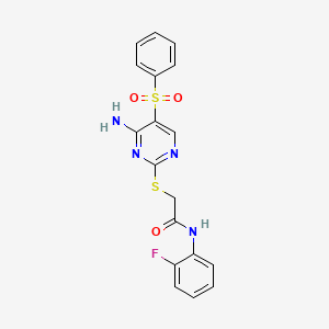 2-((4-amino-5-(phenylsulfonyl)pyrimidin-2-yl)thio)-N-(2-fluorophenyl)acetamide