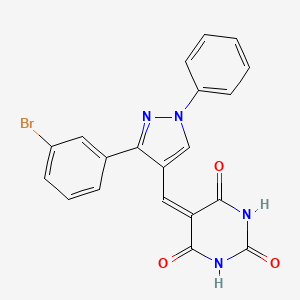 molecular formula C20H13BrN4O3 B2963880 5-[[3-(3-Bromophenyl)-1-phenylpyrazol-4-yl]methylidene]-1,3-diazinane-2,4,6-trione CAS No. 380450-05-5