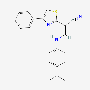 molecular formula C21H19N3S B2963893 (Z)-3-((4-isopropylphenyl)amino)-2-(4-phenylthiazol-2-yl)acrylonitrile CAS No. 374597-51-0