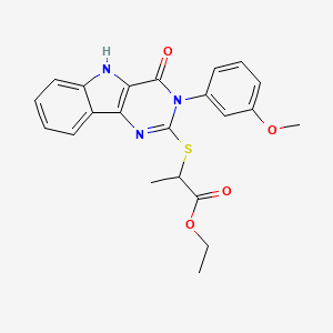 molecular formula C22H21N3O4S B2963911 ethyl 2-((3-(3-methoxyphenyl)-4-oxo-4,5-dihydro-3H-pyrimido[5,4-b]indol-2-yl)thio)propanoate CAS No. 536707-01-4