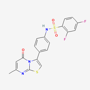 molecular formula C19H13F2N3O3S2 B2963915 2,4-difluoro-N-(4-(7-methyl-5-oxo-5H-thiazolo[3,2-a]pyrimidin-3-yl)phenyl)benzenesulfonamide CAS No. 1172738-41-8