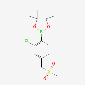 molecular formula C14H20BClO4S B2963925 1,3,2-二恶唑硼烷，2-[2-氯-4-[(甲基磺酰基)甲基]苯基]-4,4,5,5-四甲基- CAS No. 1338326-90-1