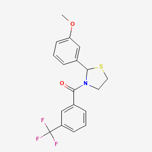 molecular formula C18H16F3NO2S B2963930 (2-(3-Methoxyphenyl)thiazolidin-3-yl)(3-(trifluoromethyl)phenyl)methanone CAS No. 2034614-46-3