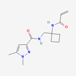 molecular formula C14H20N4O2 B2963934 1,5-Dimethyl-N-[[1-(prop-2-enoylamino)cyclobutyl]methyl]pyrazole-3-carboxamide CAS No. 2418722-09-3