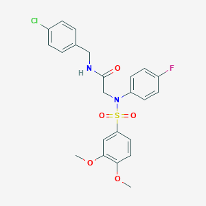 molecular formula C23H22ClFN2O5S B296394 N-(4-chlorobenzyl)-2-{[(3,4-dimethoxyphenyl)sulfonyl]-4-fluoroanilino}acetamide 