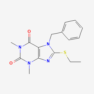 molecular formula C16H18N4O2S B2963975 7-benzyl-8-(ethylsulfanyl)-1,3-dimethyl-2,3,6,7-tetrahydro-1H-purine-2,6-dione CAS No. 374547-20-3