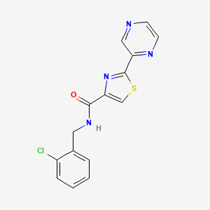 molecular formula C15H11ClN4OS B2963977 N-(2-chlorobenzyl)-2-(pyrazin-2-yl)thiazole-4-carboxamide CAS No. 1226444-78-5