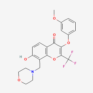 molecular formula C22H20F3NO6 B2963979 7-Hydroxy-3-(3-methoxyphenoxy)-8-(morpholin-4-ylmethyl)-2-(trifluoromethyl)chromen-4-one CAS No. 848674-42-0