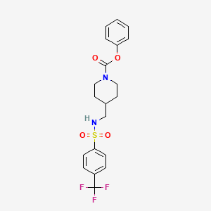 molecular formula C20H21F3N2O4S B2963984 Phenyl 4-((4-(trifluoromethyl)phenylsulfonamido)methyl)piperidine-1-carboxylate CAS No. 1235045-46-1