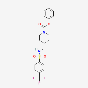 molecular formula C20H21F3N2O4S B2963984 苯甲酸4-((4-(三氟甲基)苯磺酰胺)甲基)哌啶-1-甲酯 CAS No. 1235045-46-1