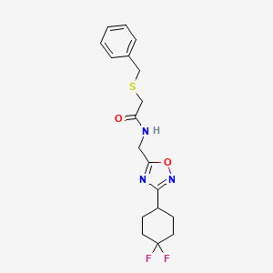 molecular formula C18H21F2N3O2S B2963998 2-(苄硫基)-N-((3-(4,4-二氟环己基)-1,2,4-恶二唑-5-基)甲基)乙酰胺 CAS No. 2034517-85-4