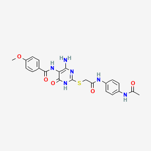N-(2-((2-((4-acetamidophenyl)amino)-2-oxoethyl)thio)-4-amino-6-oxo-1,6-dihydropyrimidin-5-yl)-4-methoxybenzamide