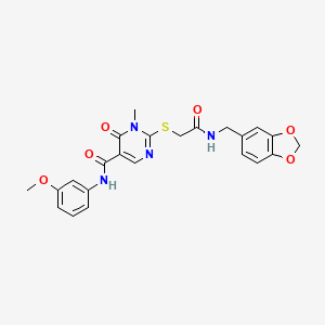 2-((2-((benzo[d][1,3]dioxol-5-ylmethyl)amino)-2-oxoethyl)thio)-N-(3-methoxyphenyl)-1-methyl-6-oxo-1,6-dihydropyrimidine-5-carboxamide
