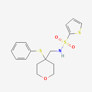 molecular formula C16H19NO3S3 B2964052 N-((4-(phenylthio)tetrahydro-2H-pyran-4-yl)methyl)thiophene-2-sulfonamide CAS No. 1797223-67-6