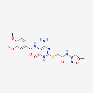 N-(4-amino-2-((2-((5-methylisoxazol-3-yl)amino)-2-oxoethyl)thio)-6-oxo-1,6-dihydropyrimidin-5-yl)-3,4-dimethoxybenzamide