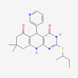 molecular formula C22H26N4O2S B2964068 2-(butan-2-ylsulfanyl)-8,8-dimethyl-5-(pyridin-3-yl)-5,8,9,10-tetrahydropyrimido[4,5-b]quinoline-4,6(3H,7H)-dione CAS No. 631854-53-0