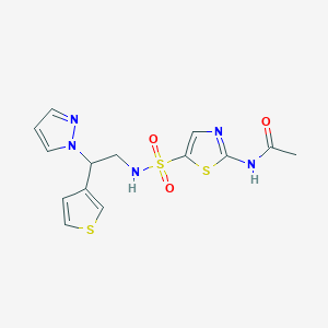 molecular formula C14H15N5O3S3 B2964071 N-(5-{[2-(1H-吡唑-1-基)-2-(噻吩-3-基)乙基]磺酰胺基}-1,3-噻唑-2-基)乙酰胺 CAS No. 2097927-24-5