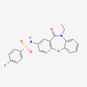 molecular formula C21H17FN2O4S B2964079 N-(10-ethyl-11-oxo-10,11-dihydrodibenzo[b,f][1,4]oxazepin-2-yl)-4-fluorobenzenesulfonamide CAS No. 922062-06-4