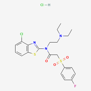 molecular formula C21H24Cl2FN3O3S2 B2964091 N-(4-氯苯并[d]噻唑-2-基)-N-(2-(二乙氨基)乙基)-2-((4-氟苯基)磺酰基)乙酰胺盐酸盐 CAS No. 1217030-05-1
