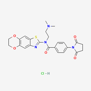 molecular formula C24H25ClN4O5S B2964109 N-(6,7-dihydro-[1,4]dioxino[2',3':4,5]benzo[1,2-d]thiazol-2-yl)-N-(2-(dimethylamino)ethyl)-4-(2,5-dioxopyrrolidin-1-yl)benzamide hydrochloride CAS No. 1052538-21-2
