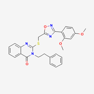 molecular formula C27H24N4O4S B2964113 2-(((3-(2,4-二甲氧基苯基)-1,2,4-恶二唑-5-基)甲基)硫代)-3-苯乙基喹唑啉-4(3H)-酮 CAS No. 2034591-39-2