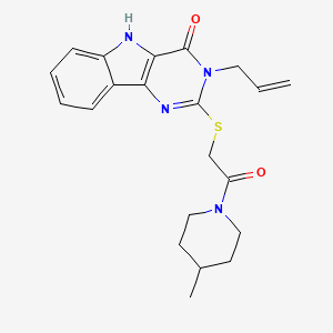 molecular formula C21H24N4O2S B2964115 2-[2-(4-methylpiperidin-1-yl)-2-oxoethyl]sulfanyl-3-prop-2-enyl-5H-pyrimido[5,4-b]indol-4-one CAS No. 888445-79-2