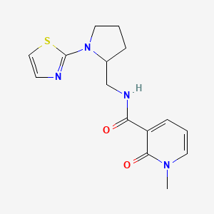 molecular formula C15H18N4O2S B2964116 1-methyl-2-oxo-N-((1-(thiazol-2-yl)pyrrolidin-2-yl)methyl)-1,2-dihydropyridine-3-carboxamide CAS No. 1795492-27-1