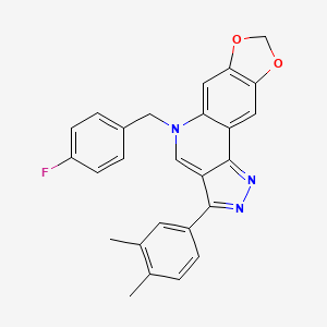 molecular formula C26H20FN3O2 B2964128 3-(3,4-二甲基苯基)-5-(4-氟苄基)-5H-[1,3]二噁唑[4,5-g]吡唑并[4,3-c]喹啉 CAS No. 866349-49-7