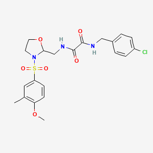 molecular formula C21H24ClN3O6S B2964130 N1-(4-chlorobenzyl)-N2-((3-((4-methoxy-3-methylphenyl)sulfonyl)oxazolidin-2-yl)methyl)oxalamide CAS No. 868983-87-3