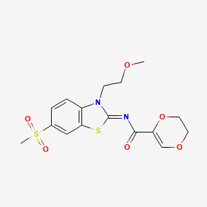 molecular formula C16H18N2O6S2 B2964131 (Z)-N-(3-(2-甲氧基乙基)-6-(甲基磺酰基)苯并[d]噻唑-2(3H)-亚甲基)-5,6-二氢-1,4-二氧杂环-2-甲酰胺 CAS No. 864977-46-8