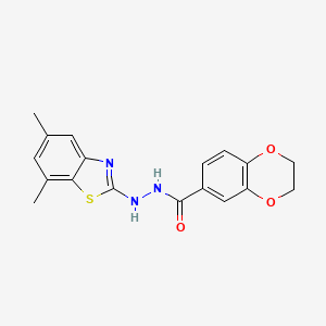 molecular formula C18H17N3O3S B2964143 N'-(5,7-dimethyl-1,3-benzothiazol-2-yl)-2,3-dihydro-1,4-benzodioxine-6-carbohydrazide CAS No. 851987-62-7