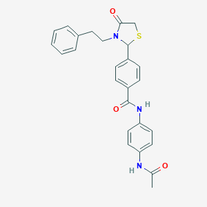 molecular formula C26H25N3O3S B296415 N-[4-(acetylamino)phenyl]-4-[4-oxo-3-(2-phenylethyl)-1,3-thiazolidin-2-yl]benzamide 