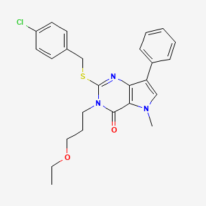 molecular formula C25H26ClN3O2S B2964171 2-((4-chlorobenzyl)thio)-3-(3-ethoxypropyl)-5-methyl-7-phenyl-3H-pyrrolo[3,2-d]pyrimidin-4(5H)-one CAS No. 1110995-83-9