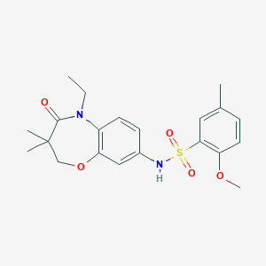 molecular formula C21H26N2O5S B2964178 N-(5-ethyl-3,3-dimethyl-4-oxo-2,3,4,5-tetrahydrobenzo[b][1,4]oxazepin-8-yl)-2-methoxy-5-methylbenzenesulfonamide CAS No. 922097-78-7