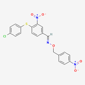 molecular formula C20H14ClN3O5S B2964182 4-[(4-chlorophenyl)sulfanyl]-3-nitrobenzenecarbaldehyde O-(4-nitrobenzyl)oxime CAS No. 477851-97-1