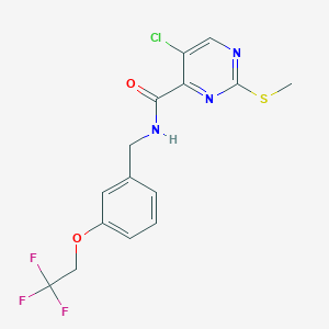 molecular formula C15H13ClF3N3O2S B2964187 5-chloro-2-methylsulfanyl-N-[[3-(2,2,2-trifluoroethoxy)phenyl]methyl]pyrimidine-4-carboxamide CAS No. 1147696-44-3