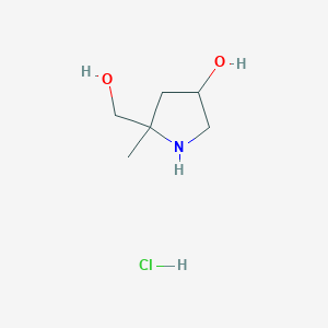 molecular formula C6H14ClNO2 B2964201 5-(Hydroxymethyl)-5-methylpyrrolidin-3-ol hydrochloride CAS No. 2031258-53-2