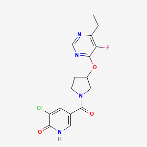 molecular formula C16H16ClFN4O3 B2964211 (5-Chloro-6-hydroxypyridin-3-yl)(3-((6-ethyl-5-fluoropyrimidin-4-yl)oxy)pyrrolidin-1-yl)methanone CAS No. 2034574-40-6