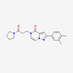 molecular formula C21H24N4O2 B2964215 2-(3,4-dimethylphenyl)-5-[3-oxo-3-(pyrrolidin-1-yl)propyl]pyrazolo[1,5-a]pyrazin-4(5H)-one CAS No. 1326826-09-8