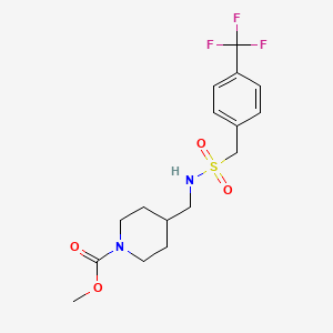 molecular formula C16H21F3N2O4S B2964226 4-(((4-(三氟甲基)苯基)甲基磺酰胺基)甲基)哌啶-1-甲酸甲酯 CAS No. 1421449-09-3