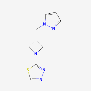 molecular formula C9H11N5S B2964228 2-{3-[(1H-pyrazol-1-yl)methyl]azetidin-1-yl}-1,3,4-thiadiazole CAS No. 2319722-25-1