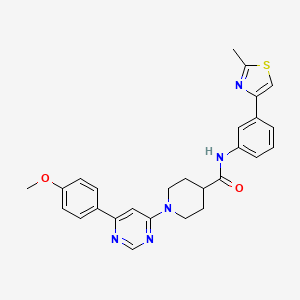molecular formula C27H27N5O2S B2964230 1-(6-(4-methoxyphenyl)pyrimidin-4-yl)-N-(3-(2-methylthiazol-4-yl)phenyl)piperidine-4-carboxamide CAS No. 1396783-23-5