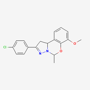 molecular formula C18H17ClN2O2 B2964240 2-(4-Chlorophenyl)-7-methoxy-5-methyl-1,10b-dihydropyrazolo[1,5-c][1,3]benzoxazine CAS No. 853889-82-4