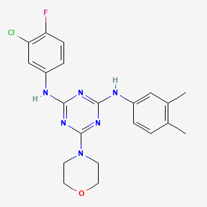 molecular formula C21H22ClFN6O B2964243 N2-(3-chloro-4-fluorophenyl)-N4-(3,4-dimethylphenyl)-6-morpholino-1,3,5-triazine-2,4-diamine CAS No. 898630-98-3